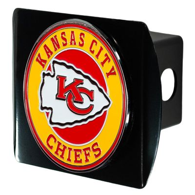 Kansas City Chiefs NFL Black Metal Hitch Cover with 3D Colored Team Logo by FANMATS - Unique Roundel Molded Design Easy Installation on Truck, SUV, Car or ATV - Ideal Gift for Die Hard Football Fans