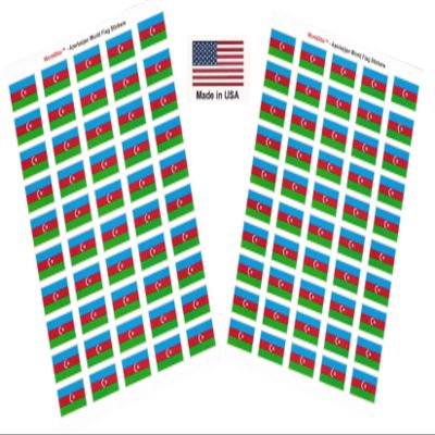 100 Azerbaijan Flag Stickers, Two Sheets of 50, 1.5" x 1" Made in America Self Adhesive Country Flag Scrapbook Stickers, Two Sheets of 50, 100 Sticker Decal Flags
