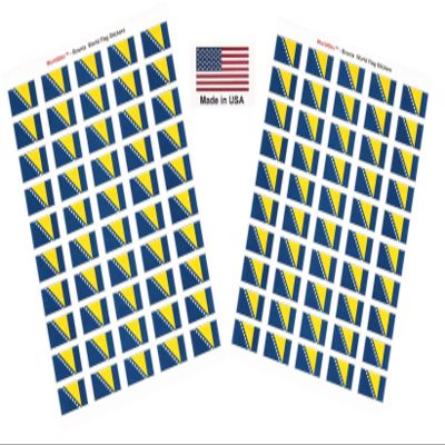 100 Bosnia Flag Stickers, Two Sheets of 50, 1.5" x 1" Made in America Self Adhesive Country Flag Scrapbook Stickers, Two Sheets of 50, 100 Sticker Decal Flags