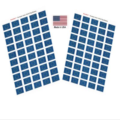100 European Union Flag Stickers, Two Sheets of 50, 1.5" x 1" Made in America Self Adhesive Country Flag Scrapbook Stickers, Two Sheets of 50, 100 Sticker Decal Flags