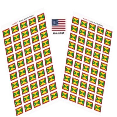 100 Grenada Flag Stickers, Two Sheets of 50, 1.5" x 1" Made in America Self Adhesive Country Flag Scrapbook Stickers, Two Sheets of 50, 100 Sticker Decal Flags