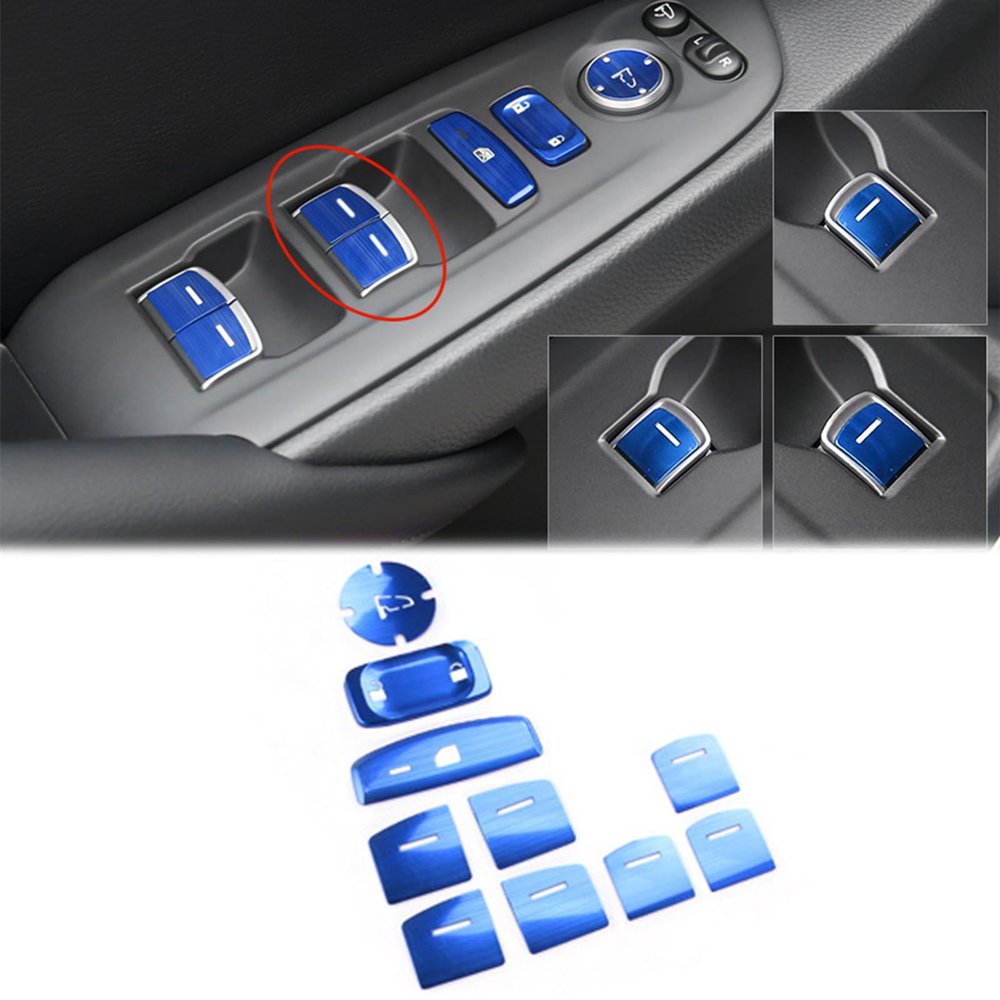 BoxCheer 10PCS Window Lift Panel Button Frame Cover for Honda Accord 2023 2022 2021 2020 2019 2018 Aluminum Alloy Car Door Armrest Button Cap Without AUTO Button Trim Accessories - Blue