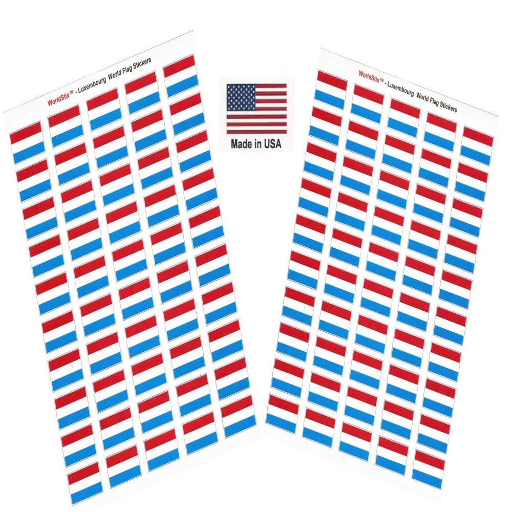 100 Luxembourg Flag Stickers, Two Sheets of 50, 1.5" x 1" Made in America Self Adhesive Country Flag Scrapbook Stickers, Two Sheets of 50, 100 Sticker Decal Flags