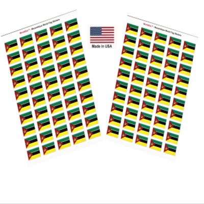 100 Mozambique Flag Stickers, Two Sheets of 50, 1.5" x 1" Made in America Self Adhesive Country Flag Scrapbook Stickers, Two Sheets of 50, 100 Sticker Decal Flags