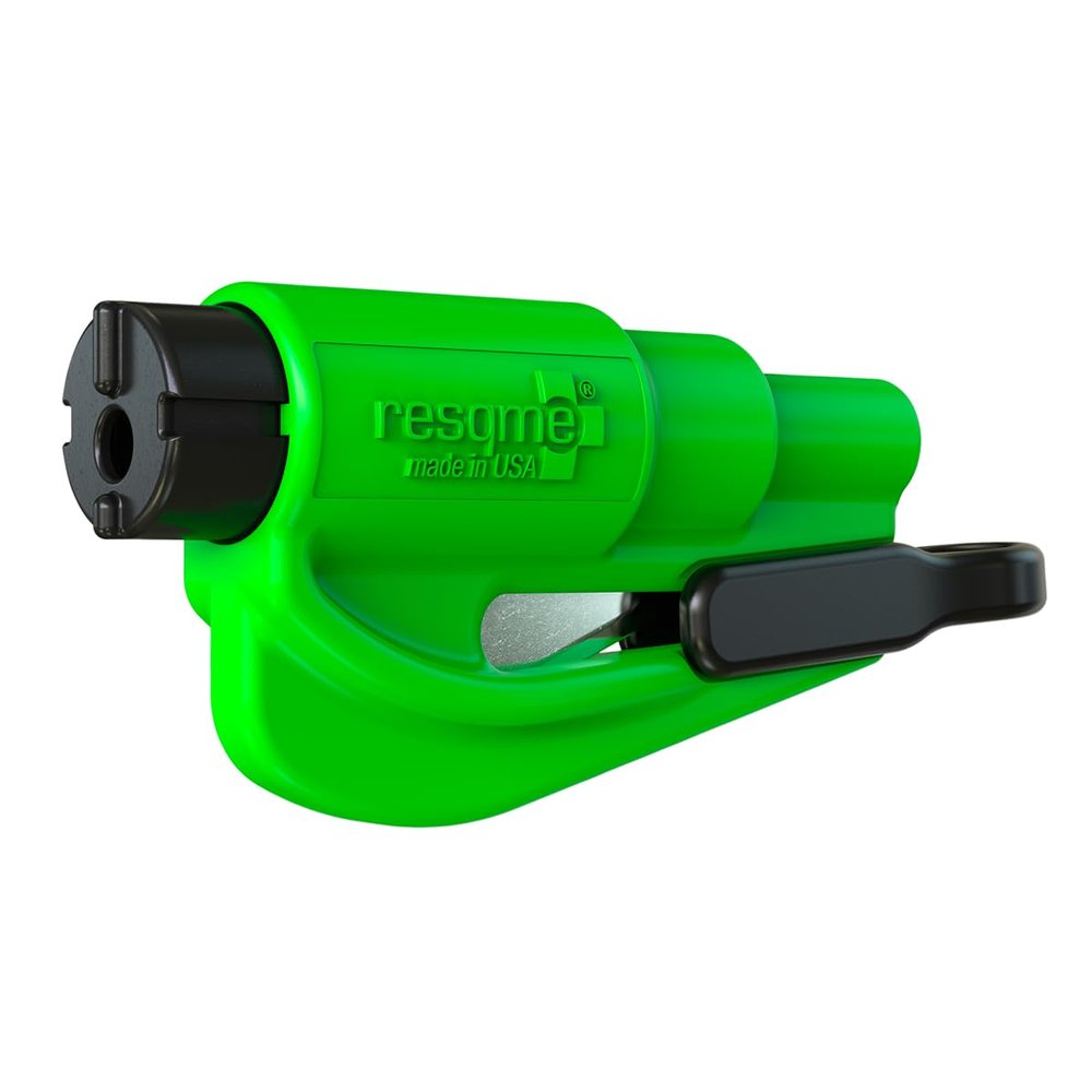 resqme The Original Emergency Keychain Car Escape Tool, 2-in-1 Seatbelt Cutter and Window Breaker, Made in USA, Lime Green - Compact Emergency Hammer