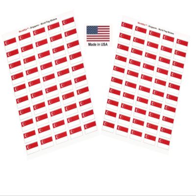 100 Singapore Flag Stickers, Two Sheets of 50, 1.5" x 1" Made in America Self Adhesive Country Flag Scrapbook Stickers, Two Sheets of 50, 100 Sticker Decal Flags