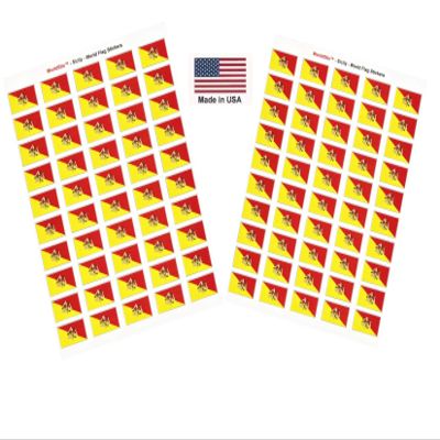 100 Sicily Flag or Stickers, Two Sheets of 50, 1.5" x 1" Made in America Self Adhesive Country Flag Scrapbook Stickers, Two Sheets of 50, 100 Sticker Decal Flags