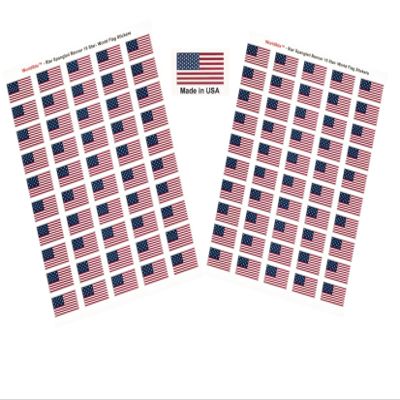 100 Star Spangled Banner Flag Stickers, Two Sheets of 50, 1.5" x 1" Made in America Self Adhesive Country Flag Scrapbook Stickers, Two Sheets of 50, 100 Sticker Decal Flags
