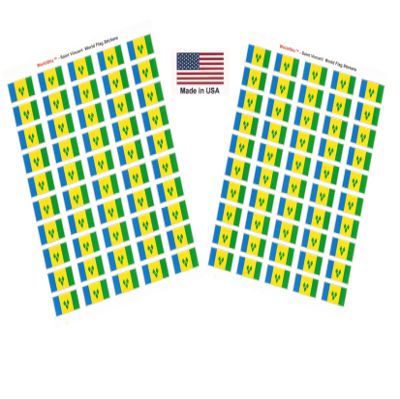 100 St Vincent Flag Stickers, Two Sheets of 50, 1.5" x 1" Made in America Self Adhesive Country Flag Scrapbook Stickers, Two Sheets of 50, 100 Sticker Decal Flags
