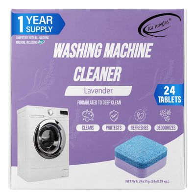 Air Jungles Washing Machine Cleaner Tablets 24 Count, Lavender Scent, Deep Cleaning Laundry Washer Drum and Tub, Compatible with Front and Top Load Washer, 12 Month Supply
