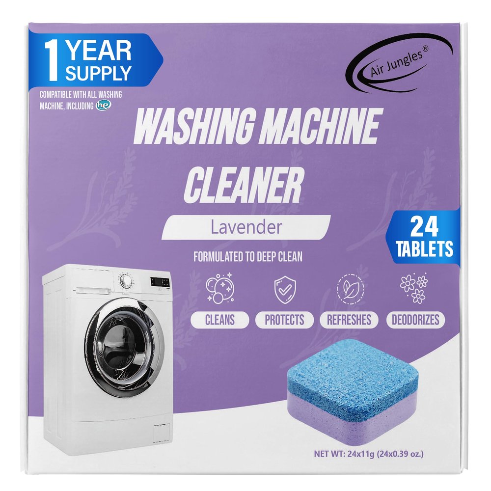 Air Jungles Washing Machine Cleaner Tablets 24 Count, Lavender Scent, Deep Cleaning Laundry Washer Drum and Tub, Compatible with Front and Top Load Washer, 12 Month Supply