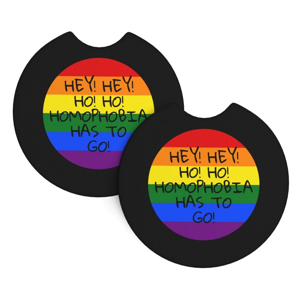 Hey! Hey! HO! HO! Homophobia HAS to GO! 2 Pcs Premium Cup Holder Inserts Elevate in-Car Experience