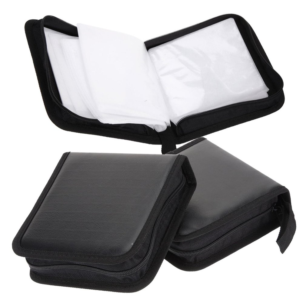 ABOOFAN 3pcs Cd Case Holder for Discs Portable Zipper Storage Organizer for Dvds and Pu Faux Leather Design for Car and Travel Use
