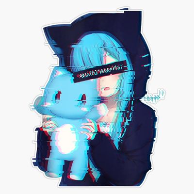 Anime Girl Waifu Aesthetic Vaporwave Glitch Manga Neko Girl Graphic Tee for Teens - Casual Vintage Tees Men - Women Sticker Vinyl Waterproof Sticker Decal Car Laptop Wall Window Bumper Sticker 5"
