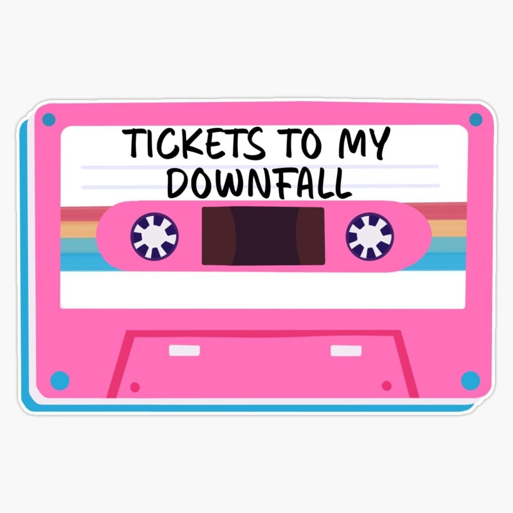 Tickets to My Downfall Rainbow Cassette Tape Music Design Sticker Vinyl Waterproof Sticker Decal Car Laptop Wall Window Bumper Sticker 5"