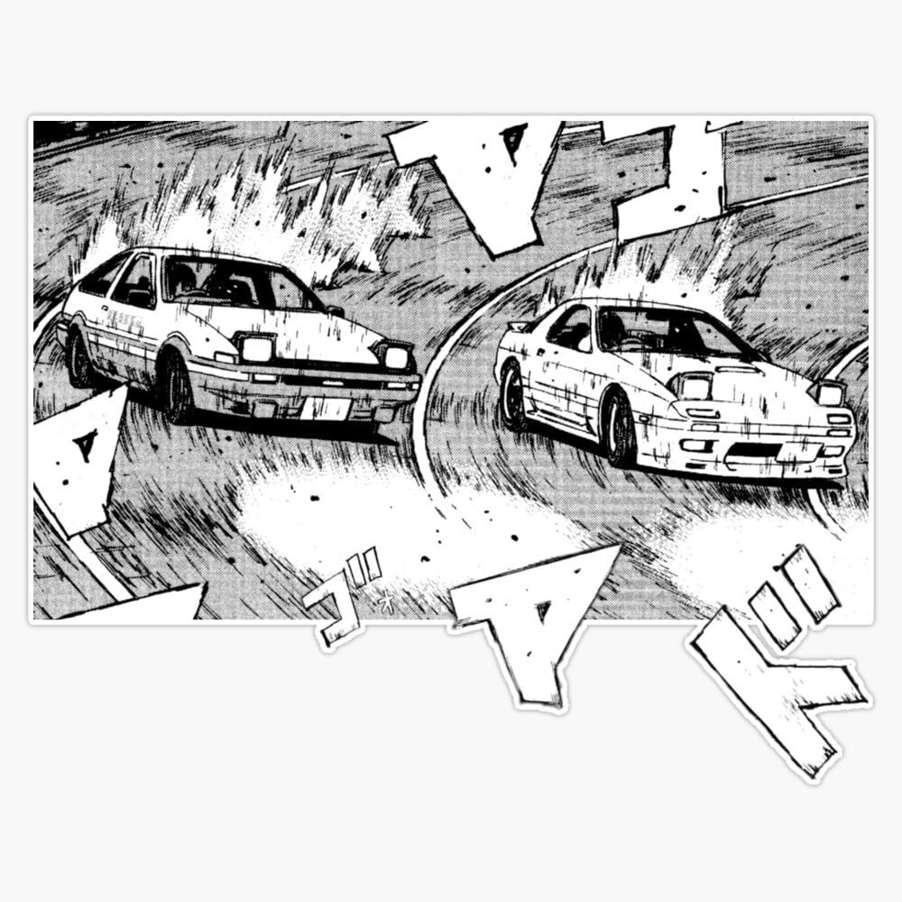 Initial D Fujiwara Takumi and Takahashi Keisuke Manga Sticker Vinyl Waterproof Sticker Decal Car Laptop Wall Window Bumper Sticker 5"
