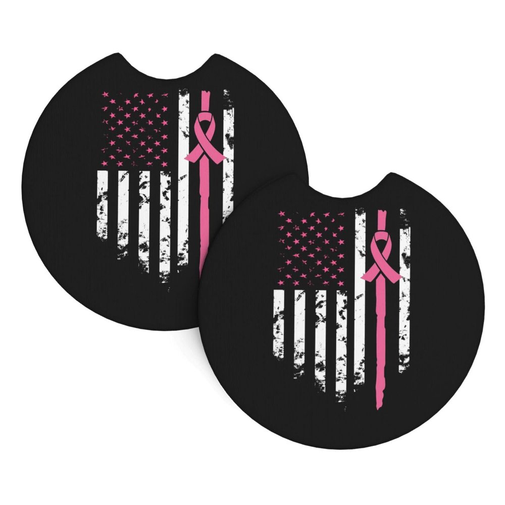 Breast Cancer Awareness American Flag 2 Pcs Premium Cup Holder Inserts Elevate in-Car Experience