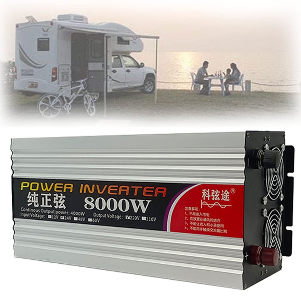 1000W-8000W Pure Sine Wave Inverter DC12/24/48/60V to AC 110/230V/240V Car Power Inverter, Sine Wave Power Inverter,with LED Display & 2 AC Outlets, for Motorhomes,Truck,Camping,Van,8000W-60Vto220V