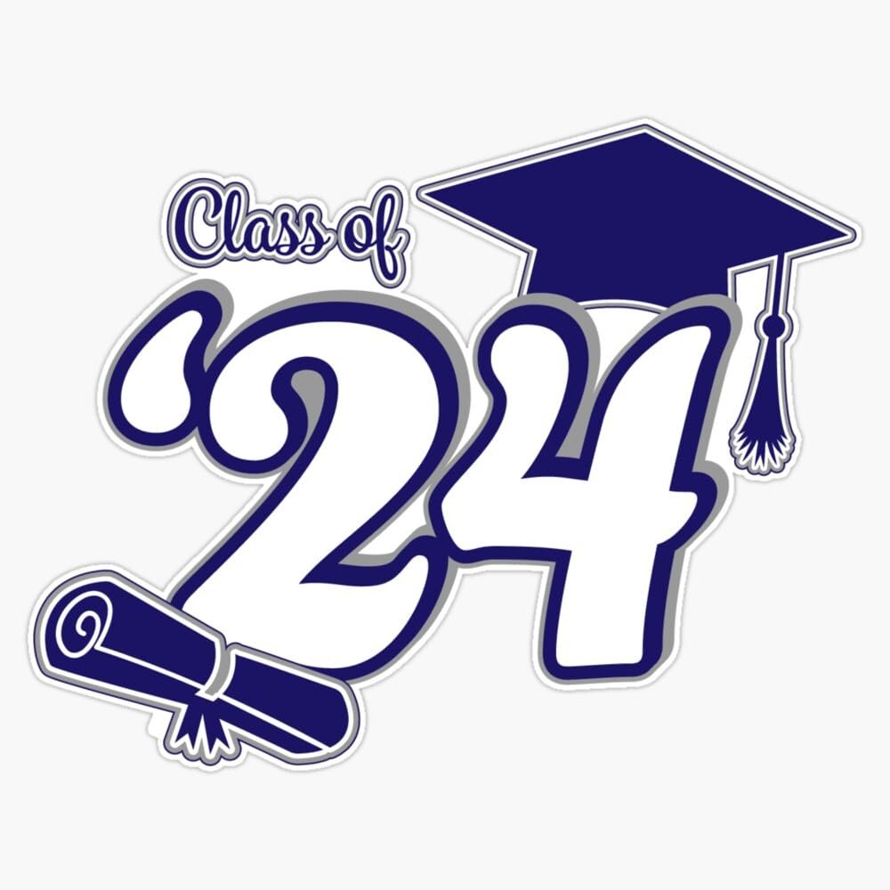 Class of 2024 Graduation Design (Blue and Grey) Bumper Sticker Vinyl Decal 5"