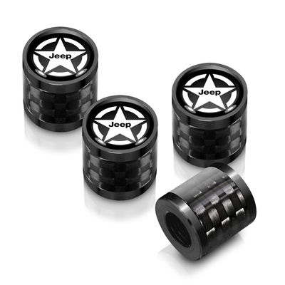 iPick Image for Jeep Willys Star Logo in Black on Real Carbon Fiber Barrel Black Aluminum Tire Valve Stem Caps