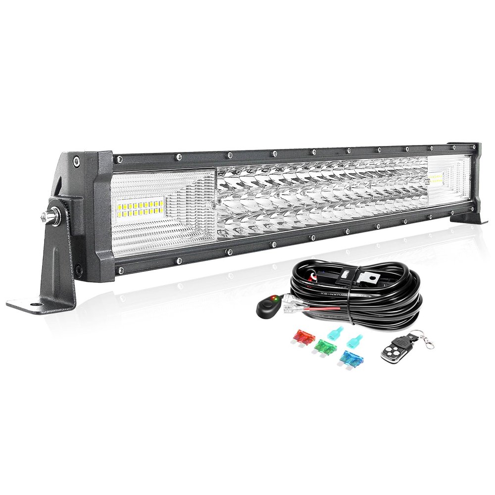 Willpower Straight 22 inch 270W Car Led Light Bar with 12V Strobe Remote Control Wiring Harness Cable Kit 6000K Flood Spot Beam Triple Row Driving Work Lamp for Jeep Off Road Truck SUV 4x4