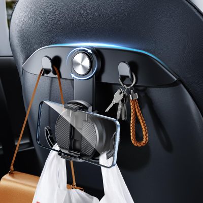 DICMKY 1 Pack Car Seat Hooks & Phone Mount for Tesla Model Y(Juniper) Model 3(Highland) Accessories 2026 2025 2024 2023 2022 2021, Multifunction Clip Phone Holder| Car Seat Back Storage Hook Purse/Bag