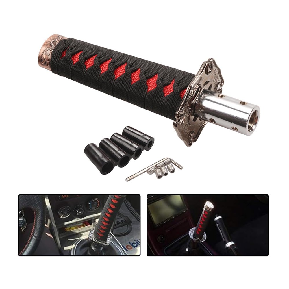 Gseigvee 1 PC Car Katana Samurai Gear Shift Head, 6.1" Shift Knob Protective Cover with 4 Adapter, Personalized Gear Lever, Universal for Most Manual Transmission Cars (Black & Red)