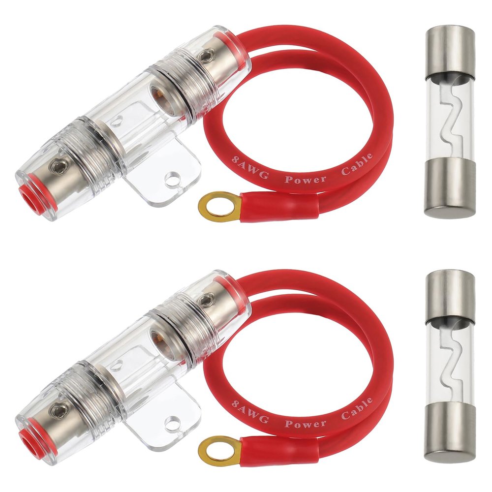 BOJACK 8 Gauge AWG 1ft Power Wire with 30 Amp AGU Fuse Holder 30APack of 2