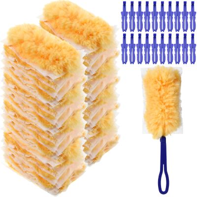 Yaomiao 120 Pcs Duster Refills for Cleaning Includes 100 Disposable Duster Refills Bulk with 20 Replacement Handle for Cleaning Office, Home, Blinds, Ceiling Fans, Furniture(Yellow)