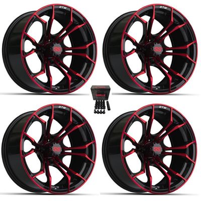 GTW Spyder 15" Golf Cart Wheels/Rims Black/Red (3+4) E-Z-GO & Club Car