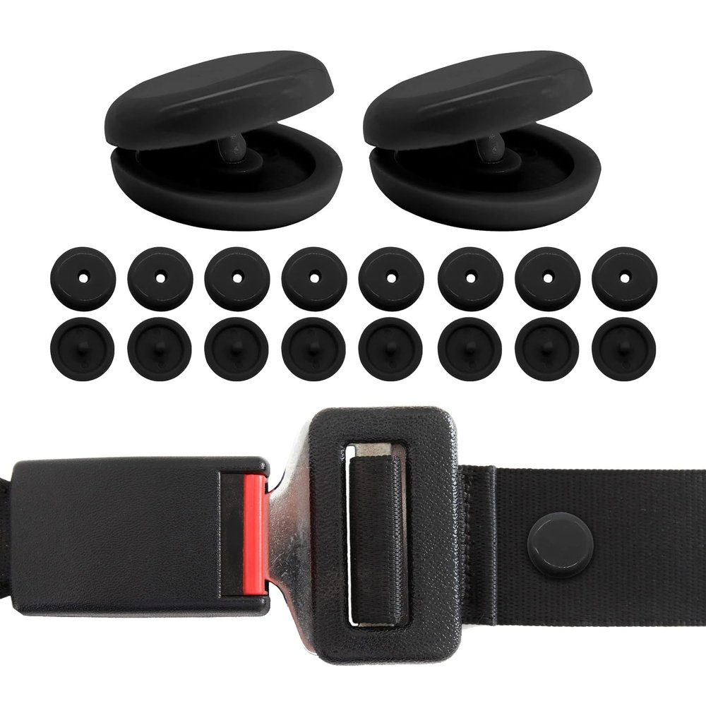 Augeny 10 Sets Seat Belt Button Stop, Plastic Seat Belt Stop Clips, Universal Snap-On System Seatbelt Buckle Stopper Button Kit, Prevent Buckle from Sliding Down, No Welding Required (Black)