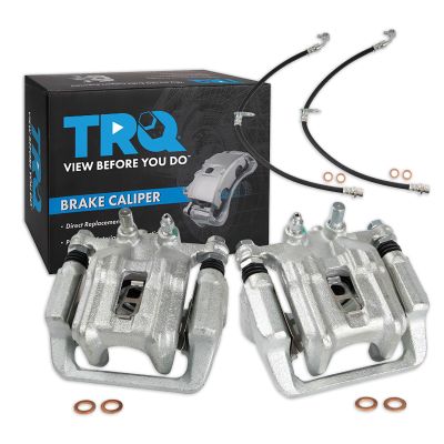 TRQ Rear Brake Caliper Set Zinc Coated Brackets Hoses