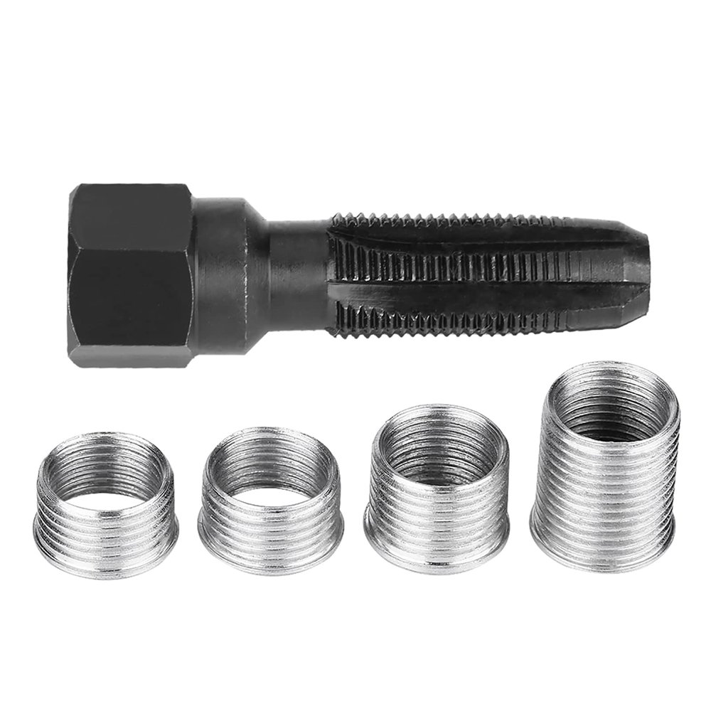 MUNEFE Sparks Plug Repair Tool, Head Tap Kit, 5 Piece Steel Sparks Plug Thread Tapping Tool for Repairing Damaged Threads