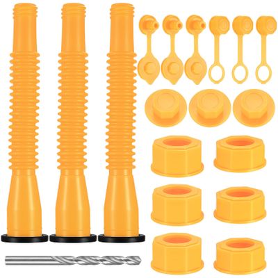 Zxglxinyao Gas Can Spout Replacement Set, 19 Pcs Gas Can Nozzle Replacement Kit for 1/2/5/10 Gal, Spouts for 5 Gallon Gasoline Cans of Old Tanks, Vent Caps, Drill Bits