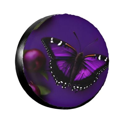 Spare Tire Cover 14 Inch Waterproof Protection Fit for Vehicle, Camper,Universal Spare Tire Cover,One Purple Plum Butterfly Print