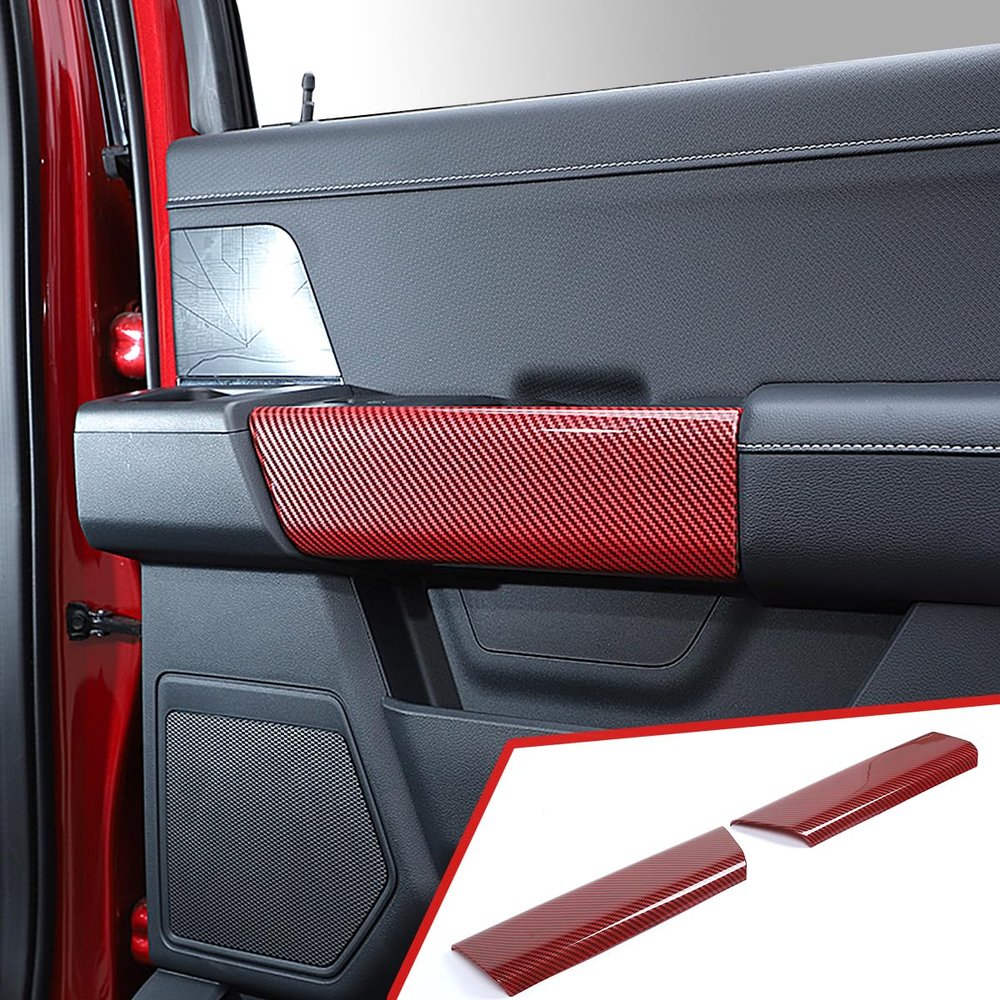 Interior Upgrade Accessories Rear Door Inner Handle Panel Trim Cover Sticker Protector for Ford F150 Raptor 2021 2022 2023 2024 2025 Red Carbon Fiber Style
