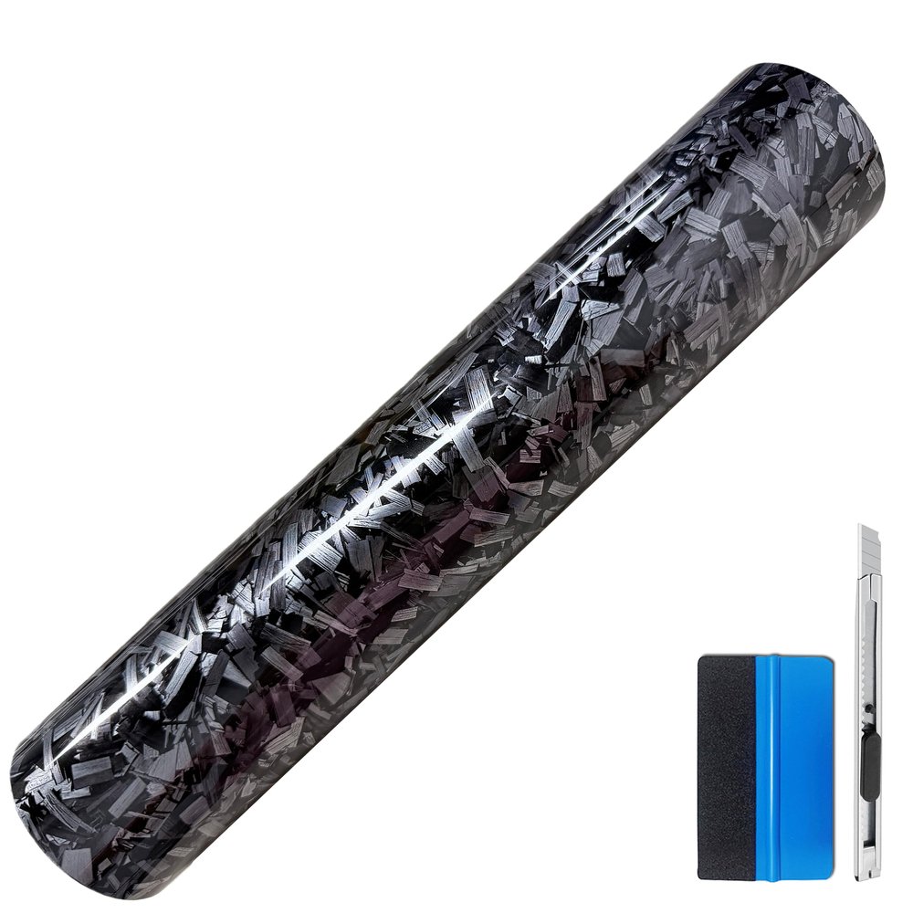 LZLRUN Forged Matte Carbon Fiber Black Vinyl Wrap Roll Air Release Sticker Sheet Film DIY Decal Car Auto Vehicle Morotcycle Self Adhesive (2inch x 30ft,Gloss Silver)