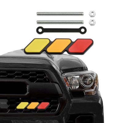 Grille Decor Badge, 3-Color Upgrade Emblem, Grille Insert Trims, Tri-Color Grille Badge Emblem Car Decoration Accessories Fit for Most Vehicles (Yellow Orange Red)
