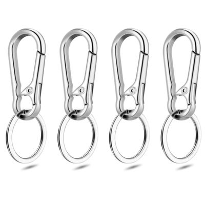 CooBigo 4Pack Small Keychain Rings, Metal Key Carabiner Clip, Mini EDC Key Ring Chain Holder Organizer for Purse Charm Hook, Car Keychain, Paracord Keychain Lanyard, Men and Women Key Fob (Silver)