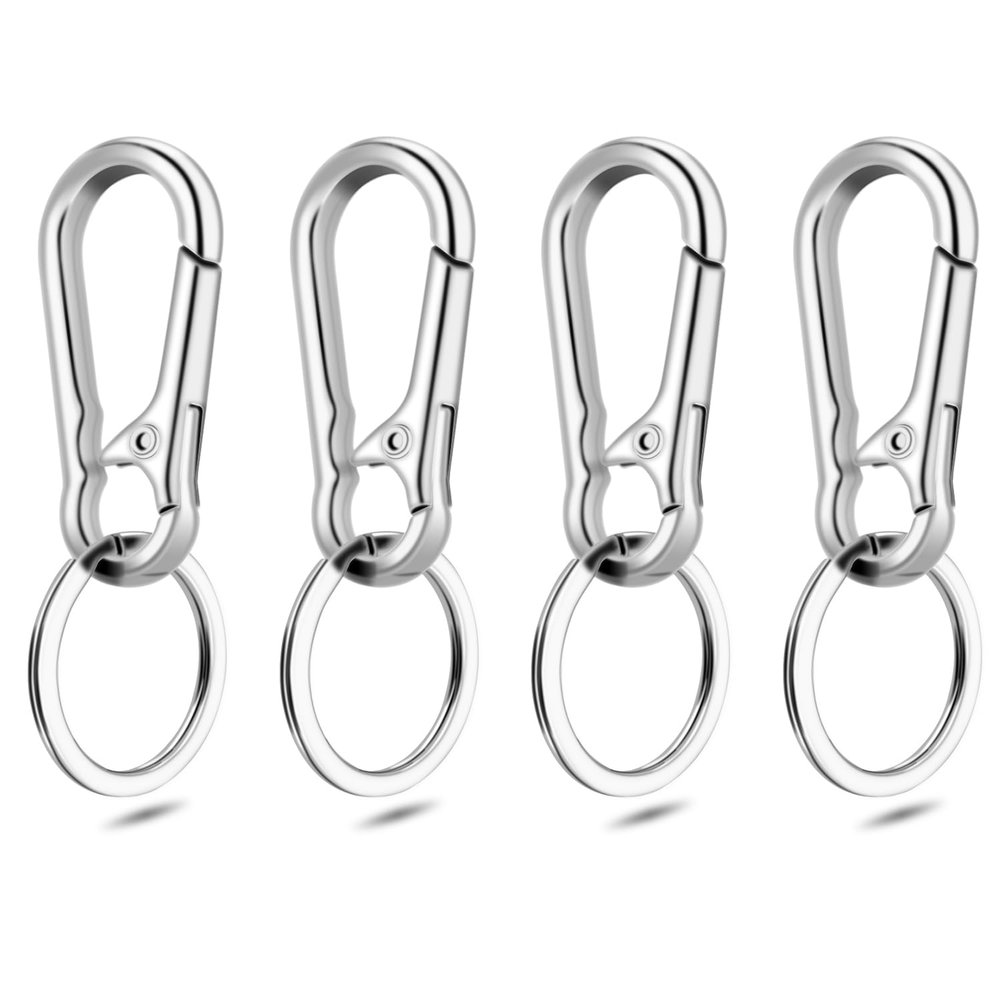 CooBigo 4Pack Small Keychain Rings, Metal Key Carabiner Clip, Mini EDC Key Ring Chain Holder Organizer for Purse Charm Hook, Car Keychain, Paracord Keychain Lanyard, Men and Women Key Fob (Silver)