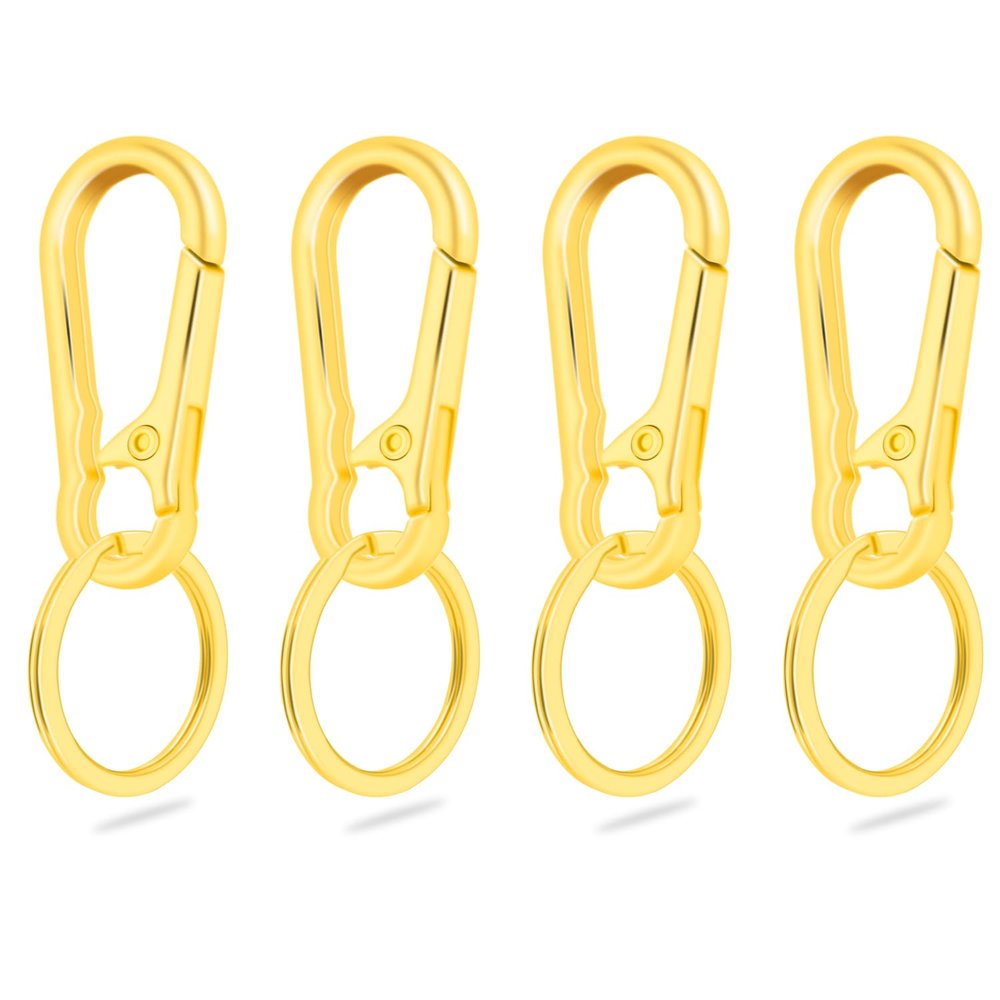 CooBigo 4Pack Small Keychain Rings, Metal Key Carabiner Clip, Mini EDC Key Ring Chain Holder Organizer for Purse Charm Hook, Car Keychain, Paracord Keychain Lanyard, Men and Women Key Fob (Gold)