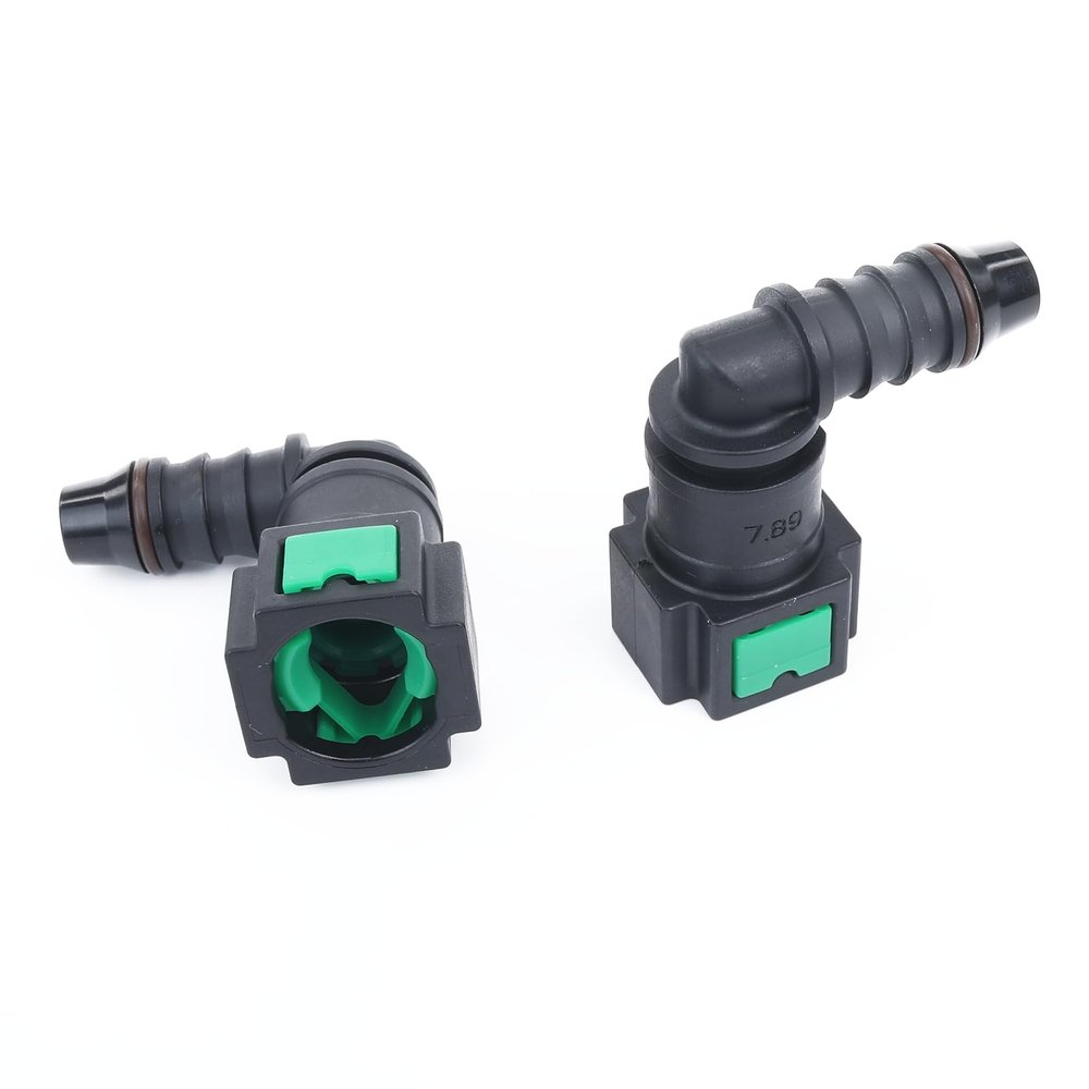 AC PERFORMANCE Plastic Fuel Quick Connector Female 5/16" Tube to Male 3/8" Barb, 90 Degree, Pack of 2
