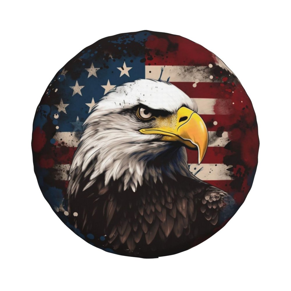 American Flag Spare Tire Cover - Rustic Patriotic Bird Wheel Covers for Trailer Tires RV Truck SUV Protectors Universal USA Flag Accessories 14 Inch
