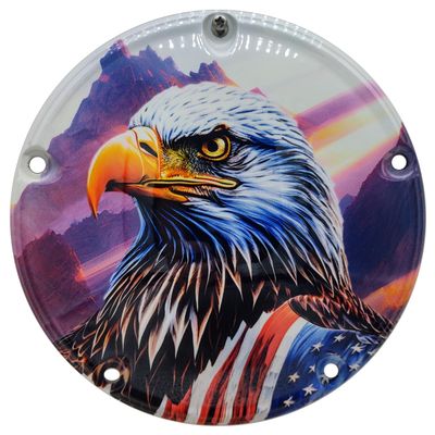 Custom Aluminum 5 Hole Twin Cam Derby Clutch Cover for Harley Davidson - Sunrise Eagle (Matte, 1999-2018 Softail Models)