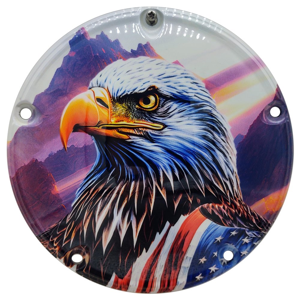 Custom Aluminum 5 Hole Twin Cam Derby Clutch Cover for Harley Davidson - Sunrise Eagle (Glossy, 1999-2018 Dyna Models)
