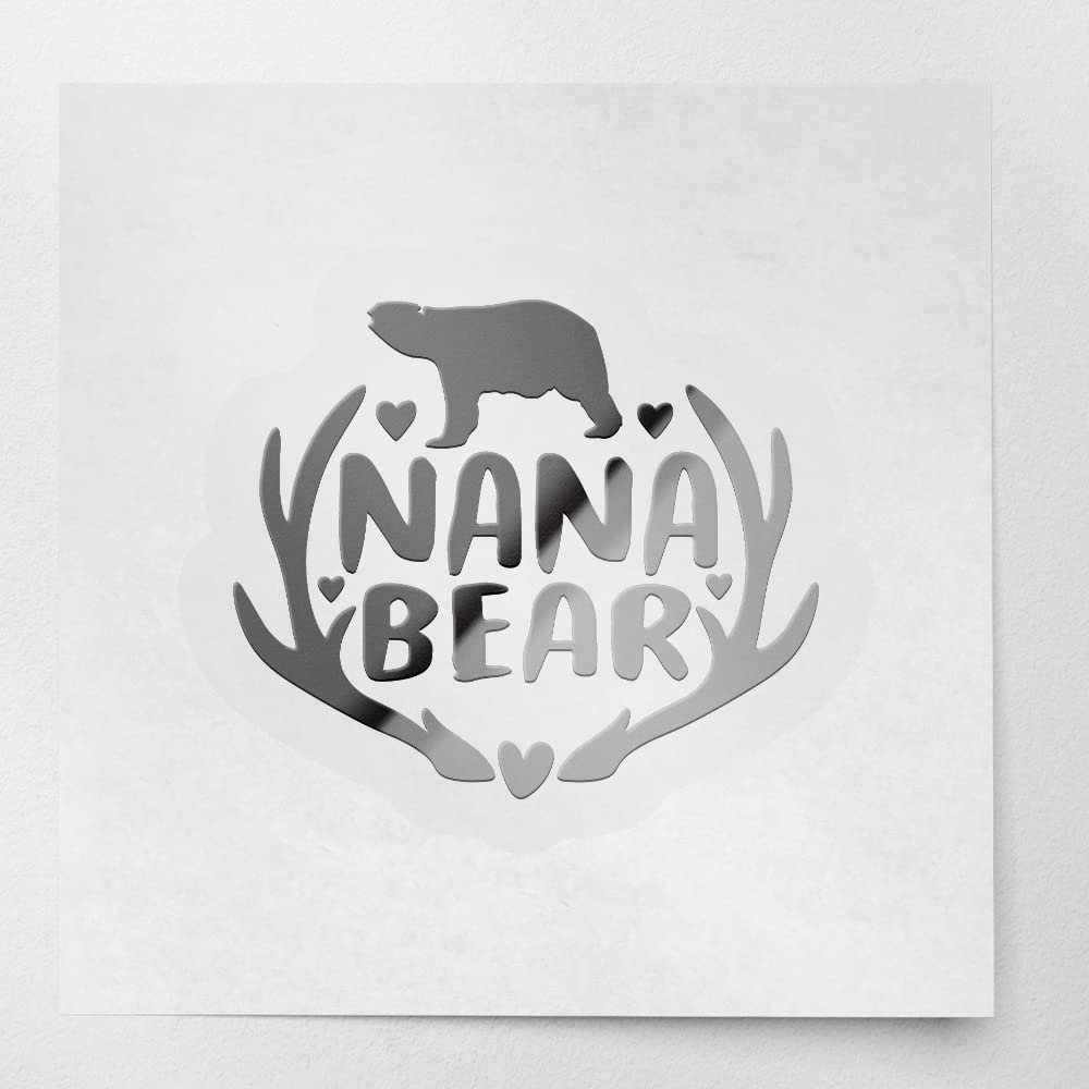 Decal Stickers of Nana Bear (Metallic Silver) (Set of 2) Premium Waterproof Vinyl Decal Stickers for Laptop Smartphone Car Dirt Bike Wall Room Mason Jar Bathtub Door Skateboard - ANDVER1f11493SI