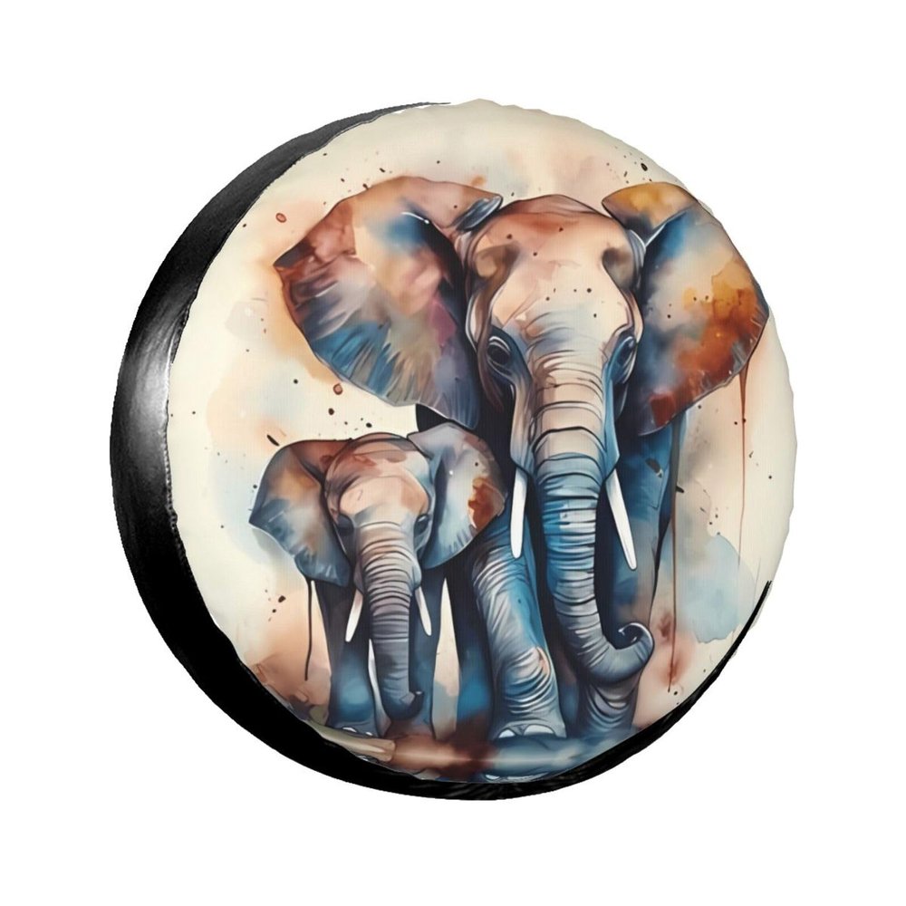 Abstract Watercolor Elephant Spare Tire Cover Weatherproof Tire Wheel Waterproof Sun Protectors Cover Universal Fit for RV SUV Off-Road Vehicle Camper Motorhome Truck 14" 15" 16" 17"