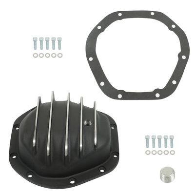 GENRICS 1 Set of Rear Black Aluminum Differential Cover & Gasket & Drain Plug Replacement for Dana 44 10 Bolts