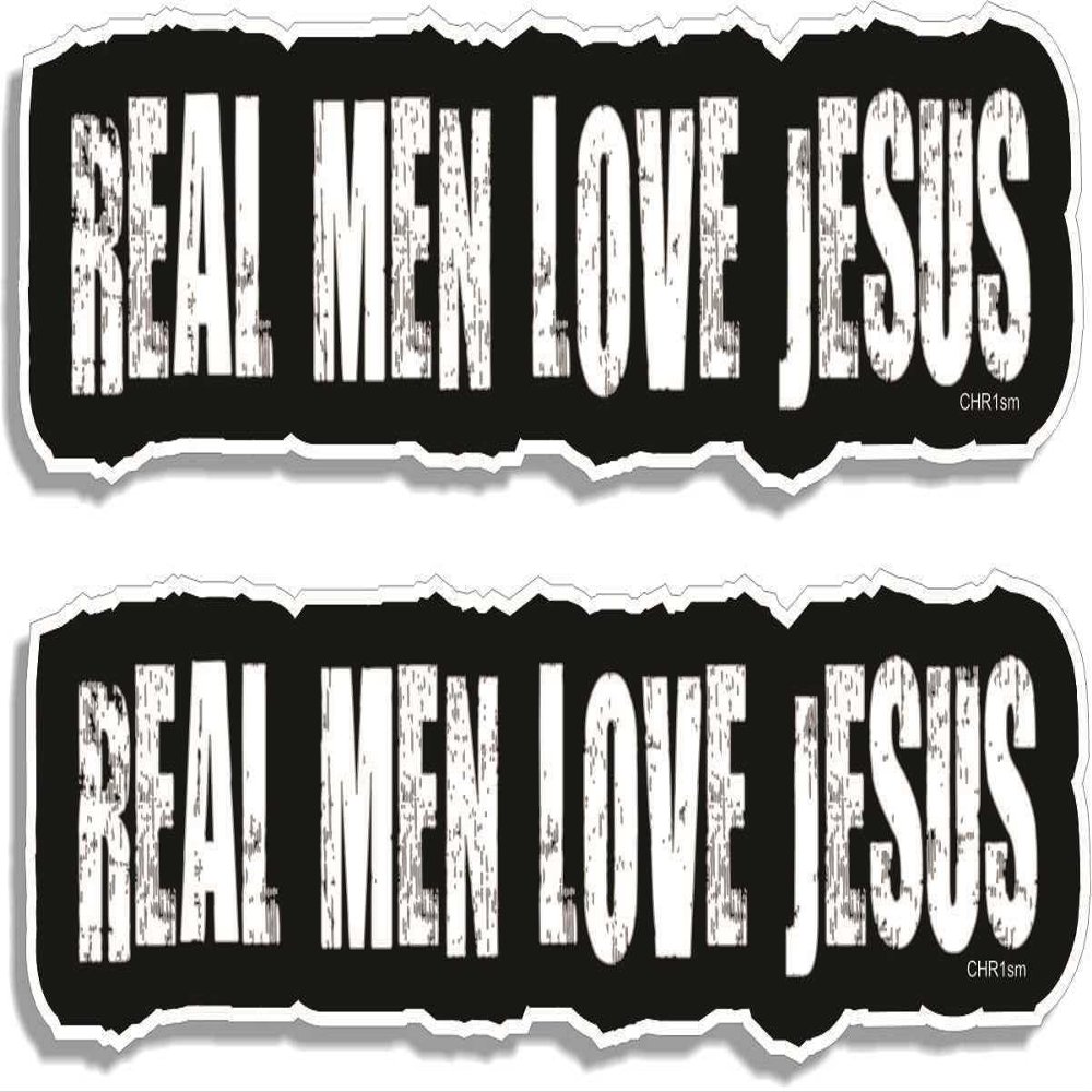 Gear Tatz - Real Men Love Jesus - Set of 2 Christian Contoured Small Bumper Stickers - for Cars,Trucks,Adults - Professionally Made in The USA - Vinyl Decal (1, 2"X6"(Set of 2))