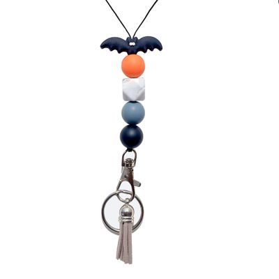 Magik Custom Halloween Nurse Teacher Lanyard for Keys ID Badge Name Necklace Chain Wooden Silicone Beaded Personalized (spooky bat)